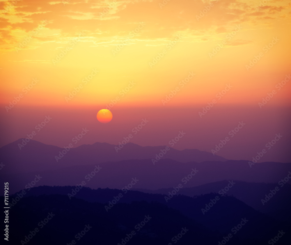 Sunset in hills