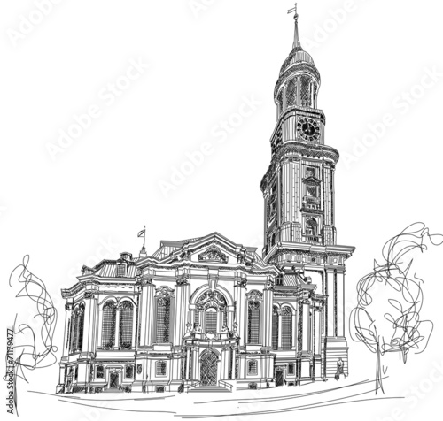Hamburg Saint Michaelis Kirche Zeichnung