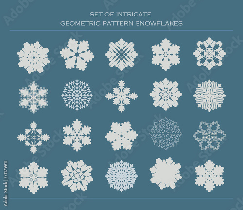 Set of 20 intricate geometric modern pattern snowflakes