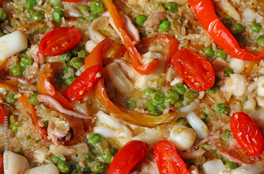 tasty rice valenciana and paella with fresh tomatoes and fish tasty rice valenciana and paella with fresh tomatoes and fish