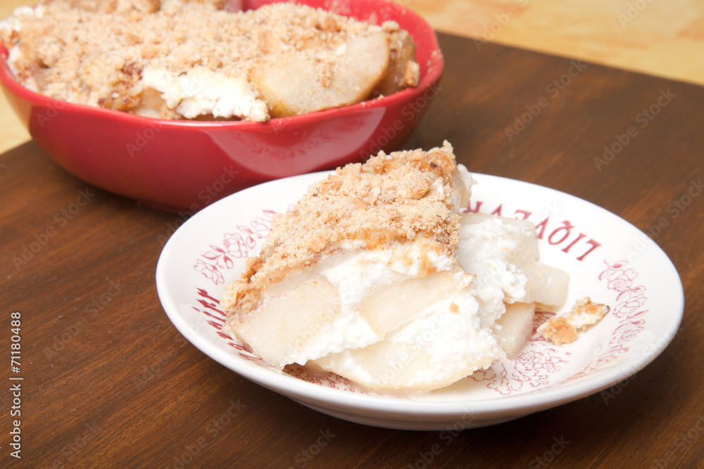 Baked pear with honey, cinnamon, brown sugar, ricotta cheese and Baked pear with honey, cinnamon, brown sugar, ricotta cheese and