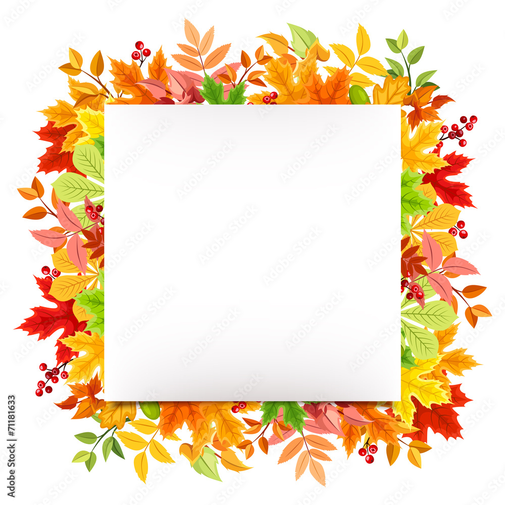 White card with colorful autumn leaves. Vector eps-10.