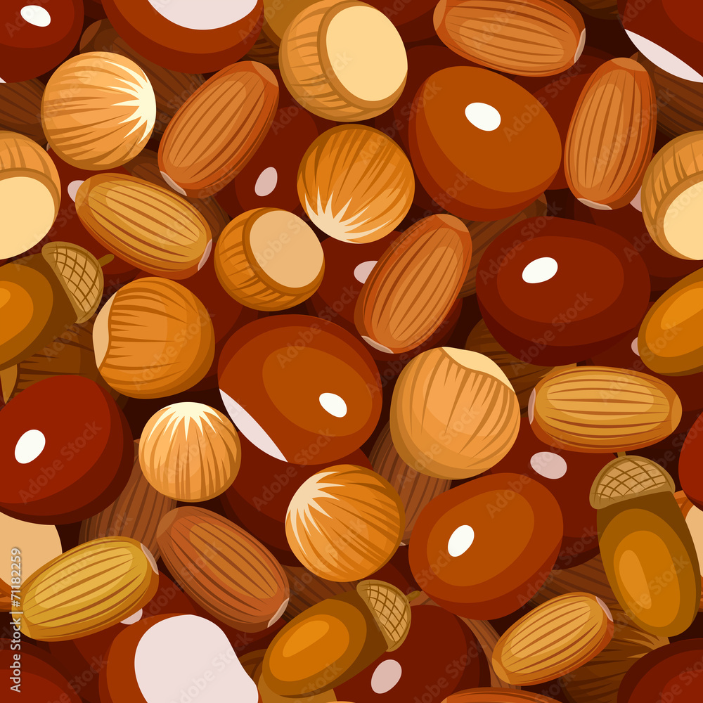 Seamless background with various autumn nuts. Vector. Seamless background with various autumn nuts. Vector.