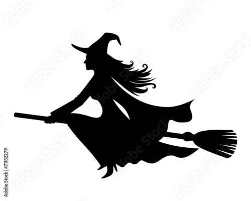 Tableau sur toile Witch on a broomstick. Vector black silhouette.
