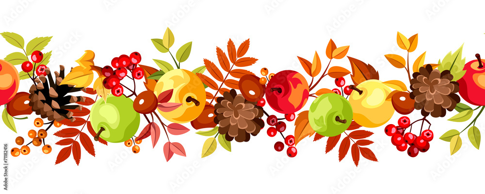 Horizontal seamless background with colorful autumn leaves.