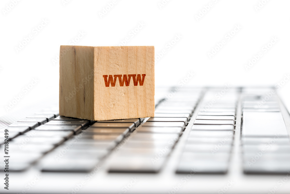 WWW Wooden Block on Computer Keyboard - obrazy, fototapety, plakaty 