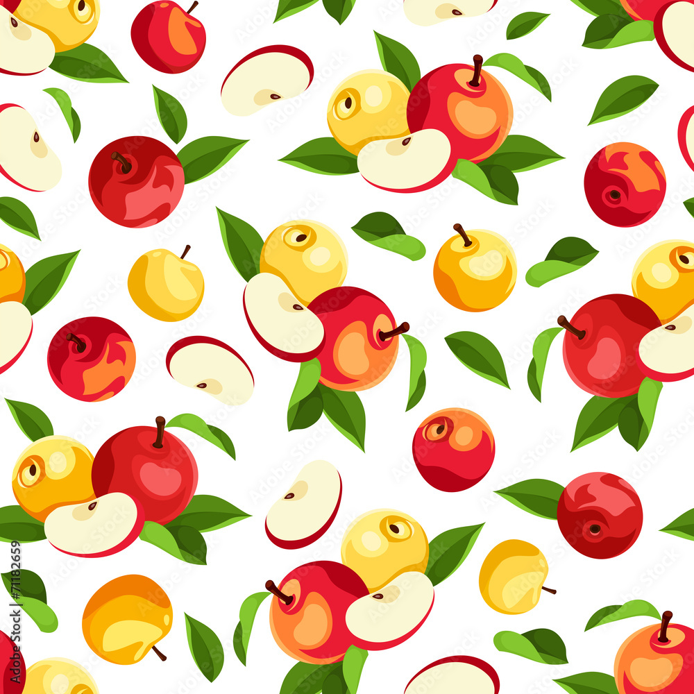 Seamless pattern with apples and leaves. Vector illustration. Seamless pattern with apples and leaves. Vector illustration.