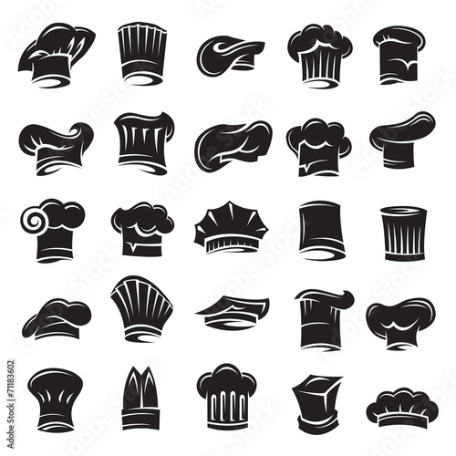 monochrome set of twenty five chef hats