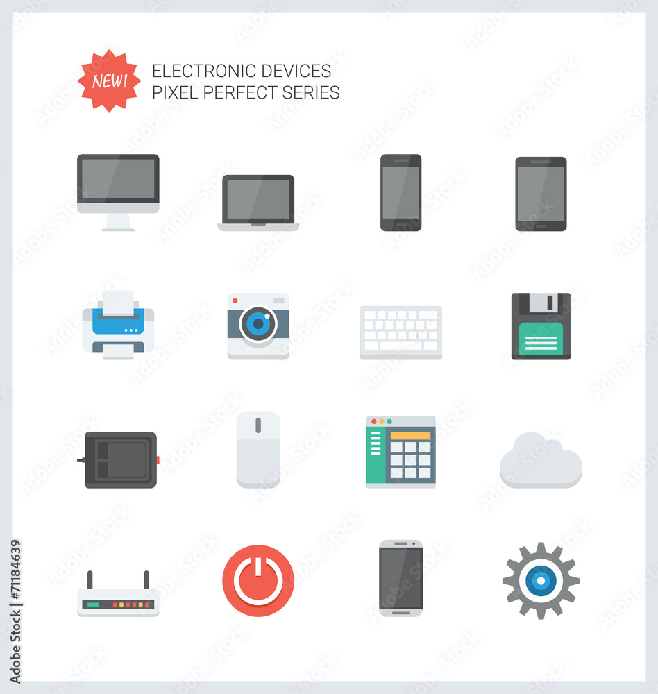 Pixel perfect electronic devices flat icons Pixel perfect electronic devices flat icons