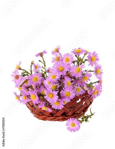 bouquet of flowers in a wicker basket
