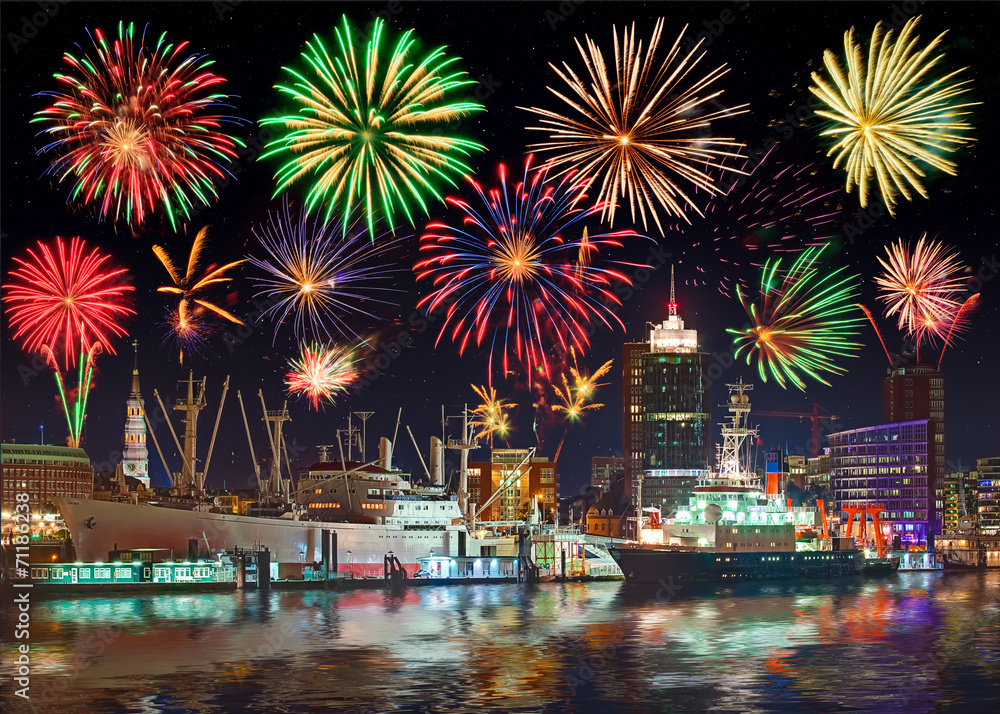 Fototapeta premium Feuerwerk über Hamburg