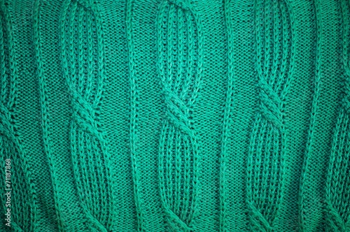 Background texture of knitted green pullover