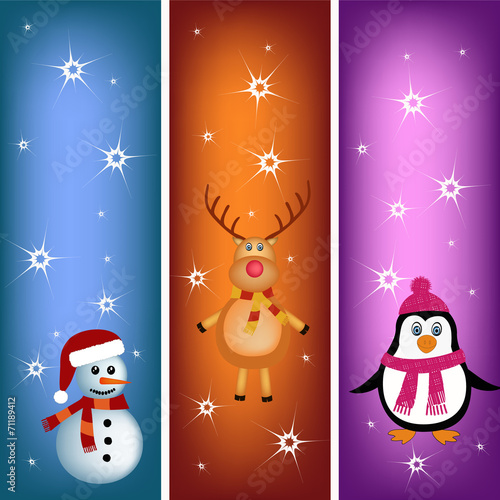 penguin, reindeer and snowman bookmark