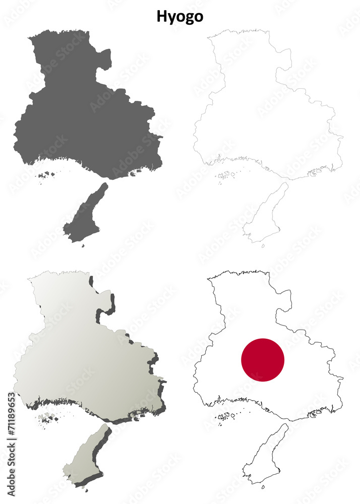 Obraz premium Hyogo blank outline map set