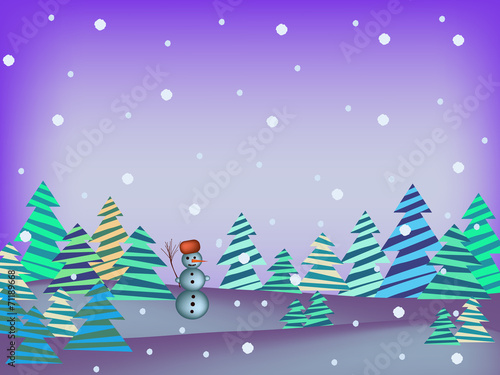 winter scene with snowman © katarinagondova