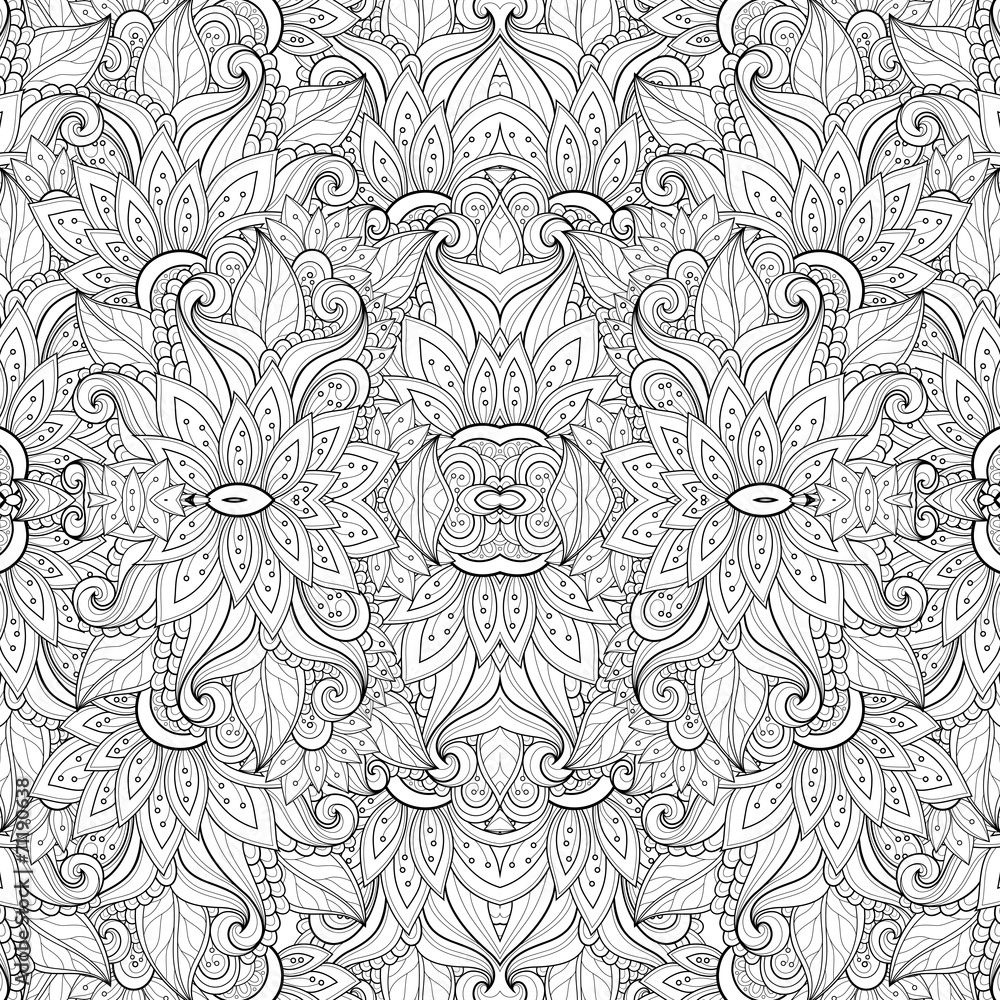 Seamless Monochrome Floral Pattern (Vector). Hand Drawn Texture Seamless Monochrome Floral Pattern (Vector). Hand Drawn Texture