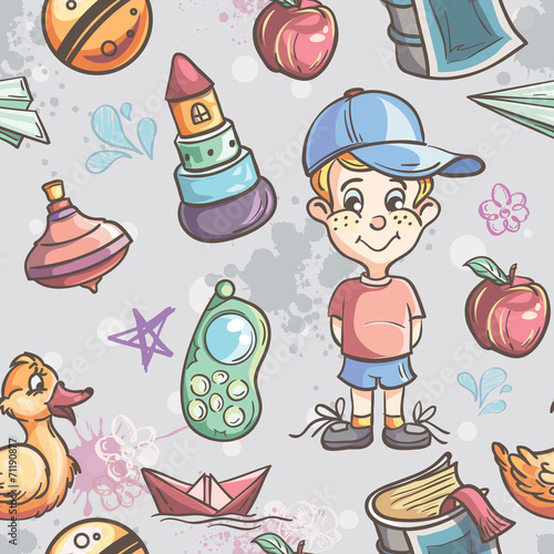 Seamless texture of children's toys for the boy