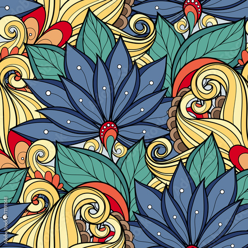 Seamless Floral Pattern (Vector). Hand Drawn Texture with Flower