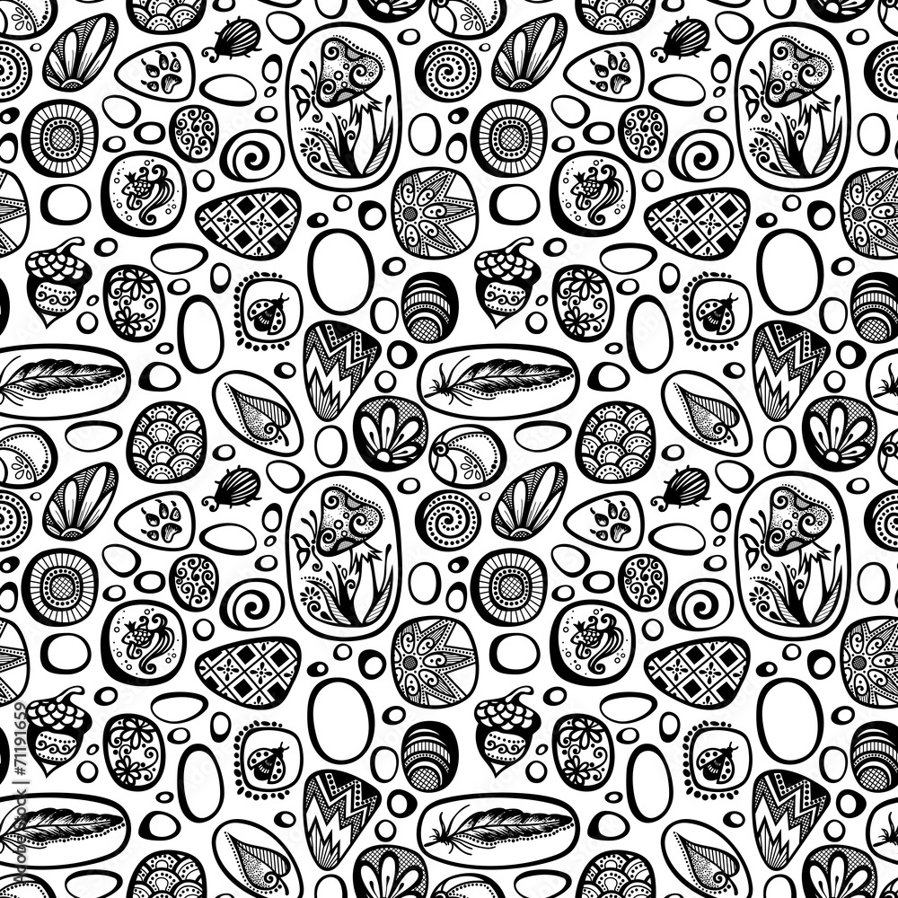 Fototapeta premium Vector Seamless Pattern Ornate Pebbles. Hand Drawing Texture