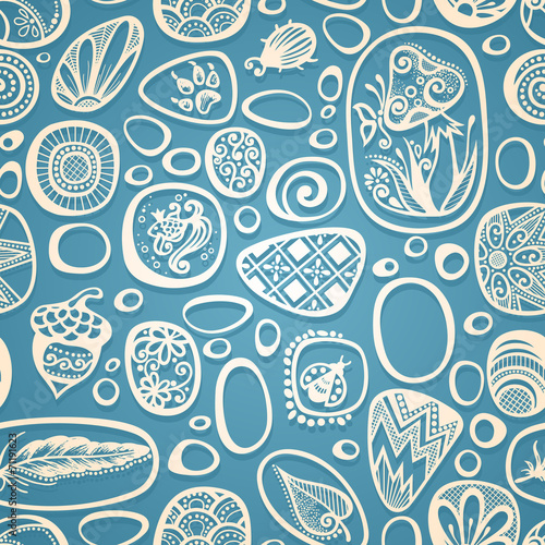 Vector Seamless Pattern Ornate Pebbles. Hand Drawing Texture
