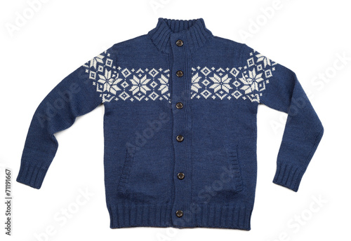 Blue knitted sweater with pattern