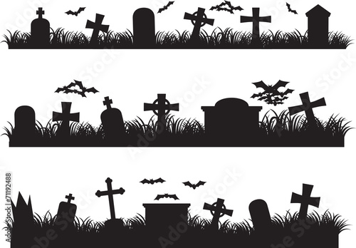 Halloween graveyard set illustrated on white