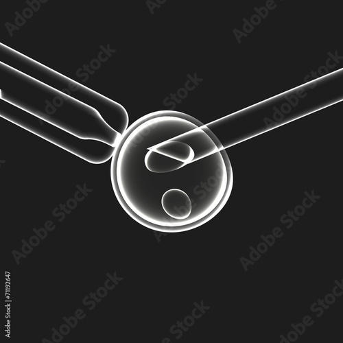 In vitro fertilisation sperm fertilizing egg, vector monochrome