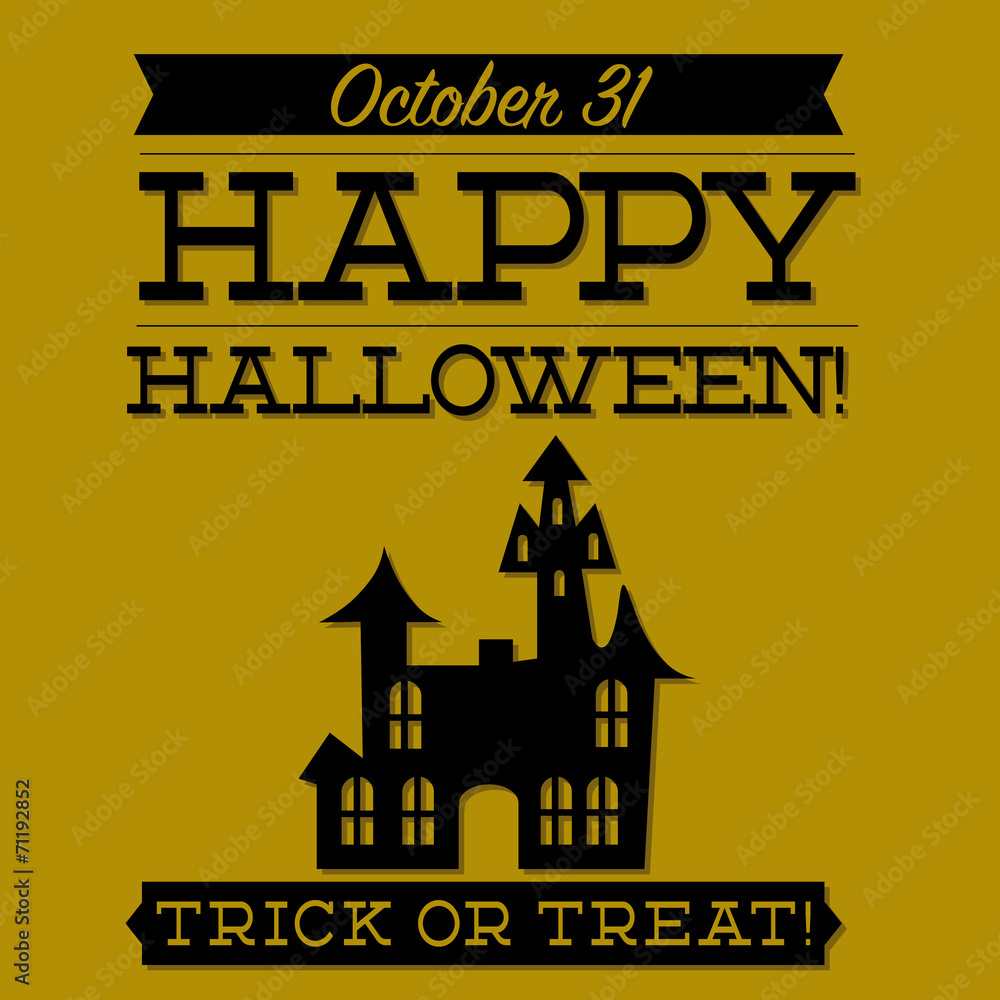 Haunted house typographic Halloween card in vector format.
