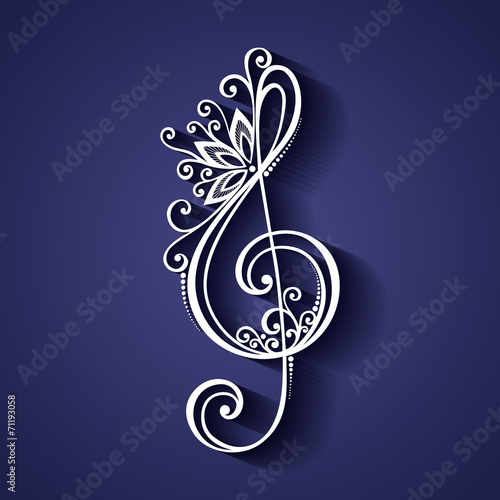Vector Floral Decorative Treble Clef. Patterned Musical Sign