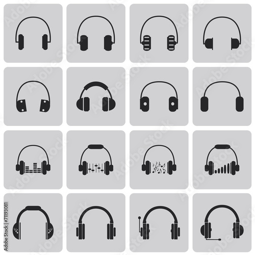 silhouettes of headphones Black icon set. Vector Illustration ep