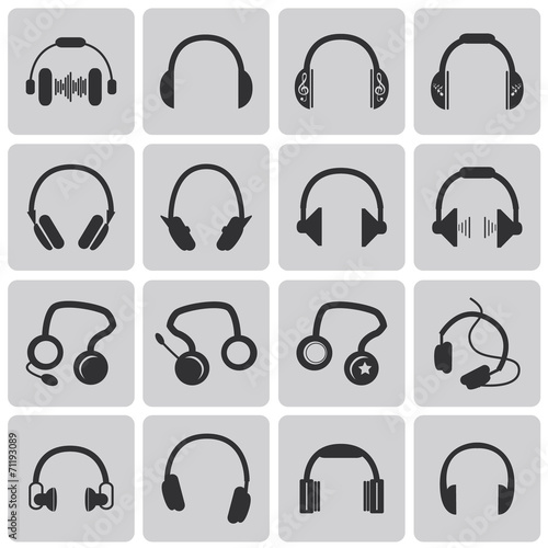 silhouettes of headphones Black icon set2. Vector Illustration e