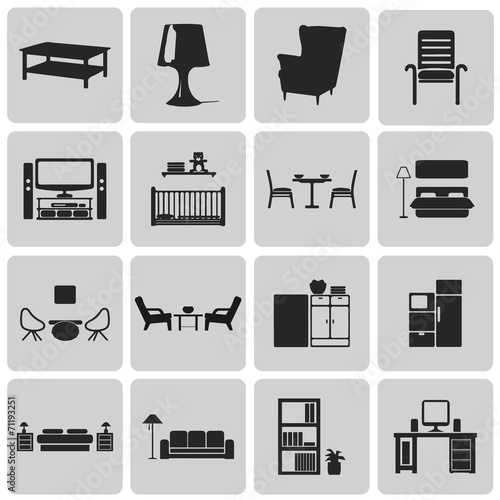 interior Home related Black icons set. Vector Illustration eps10