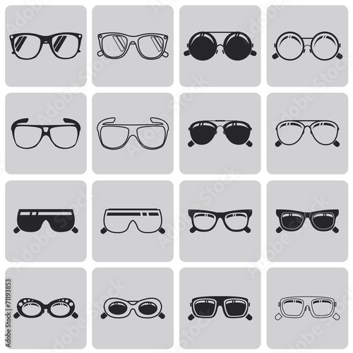 Glasses and sunglasses vector set. Black Vector Illustration eps