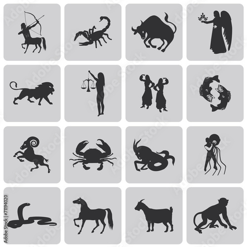 Zodiac Sign  icon set. Black Vector Illustration eps10