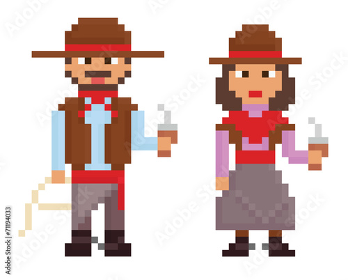 pixel art vintage style illustrations shows male and female