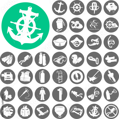 Nautical and marine icons set. Vector Illustration eps10
