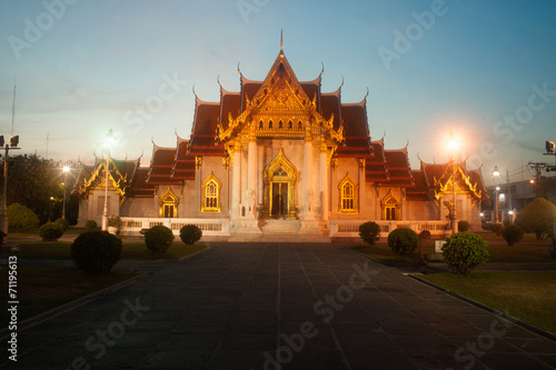Twilight scene at Wat Benjamabopit Dusitwanaram  Monastery. © topten22photo