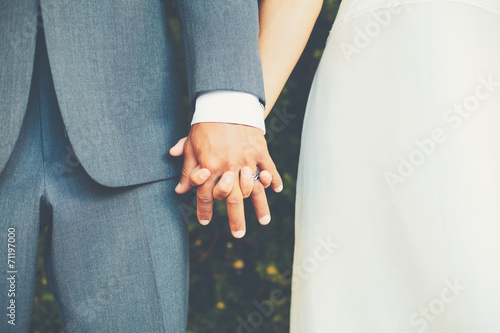 Wedding Couple Holding Hands, Close up detail
