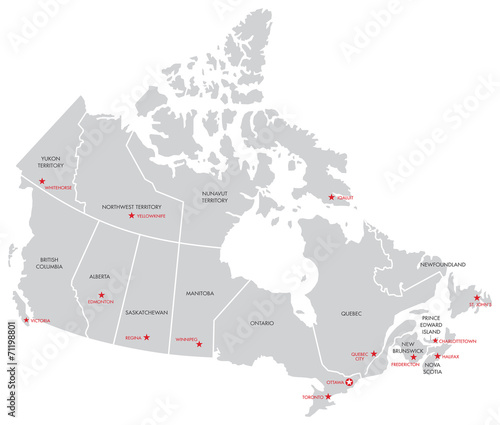 Fotografie, Obraz Canada Map with Capitals