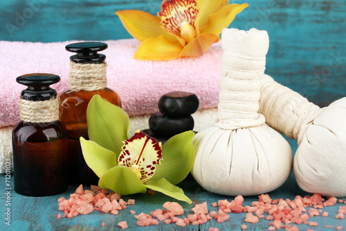 Colorful tropical orchid flowers and spa set