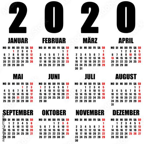 Kalender 2020 deutsch photo