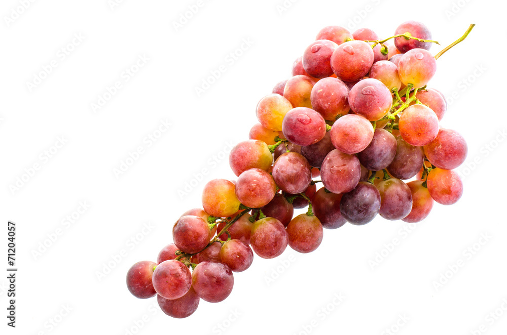 Red grapes , fresh with water drops. Isolated on white backgrou