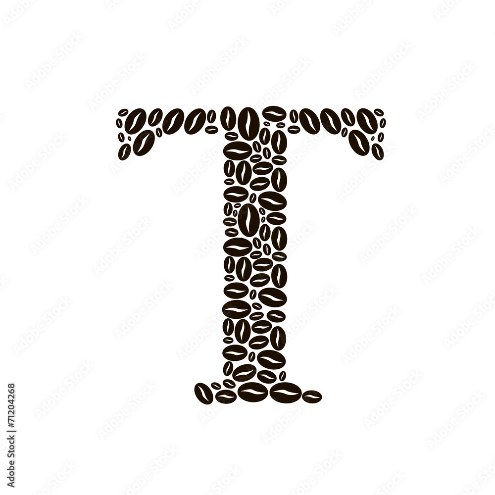 Letter T made of coffee beans vector set Letter T made of coffee beans vector set