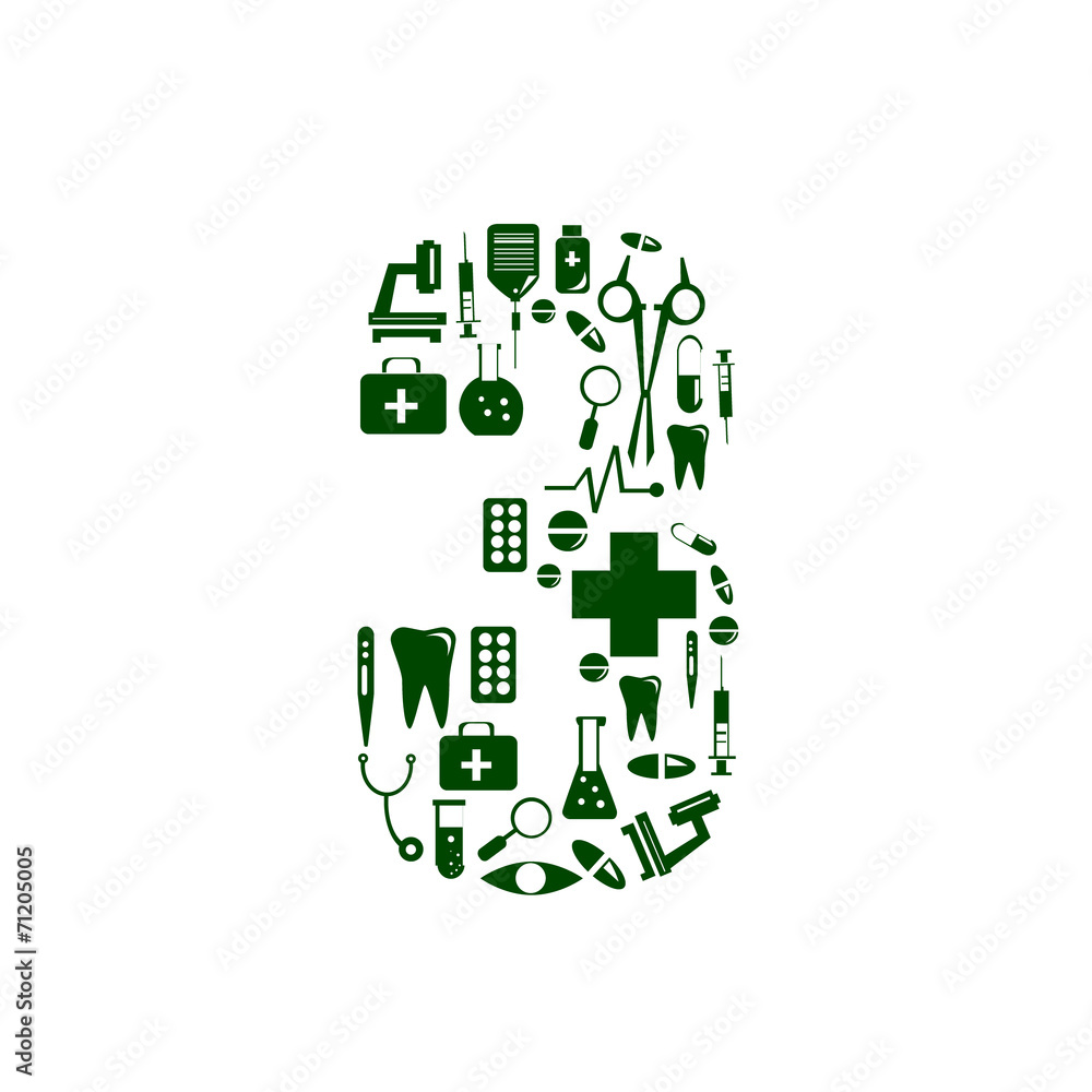 Medical font. alphabet made of medical pills. number 3 Medical font. alphabet made of medical pills. number 3