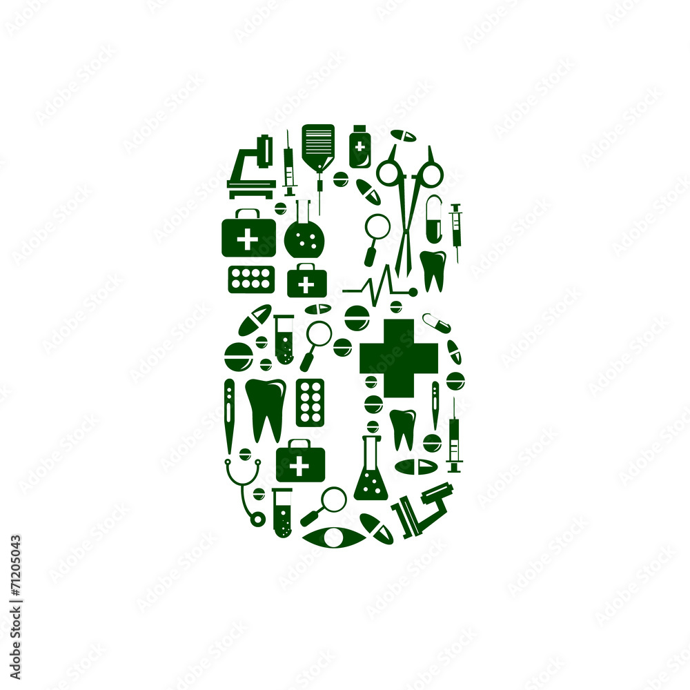 Fototapeta premium Medical font. alphabet made of medical pills. number 8