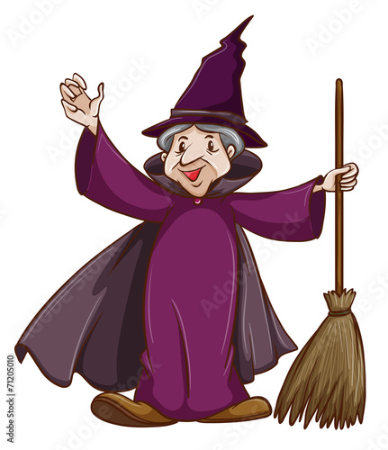 A coloured sketch of a witch with a broom
