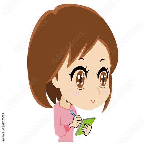 メモを取る若い女性