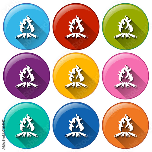 A round button with campfires
