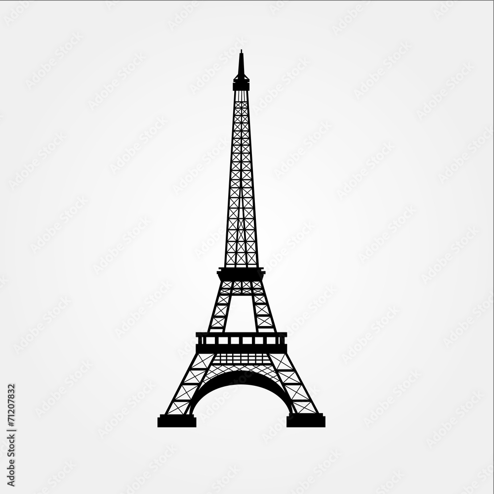 Eiffel tower front silhouette isolated