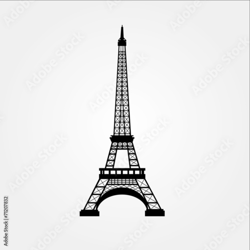 Fototapeta Naklejka Na Ścianę i Meble -  Eiffel tower front silhouette isolated